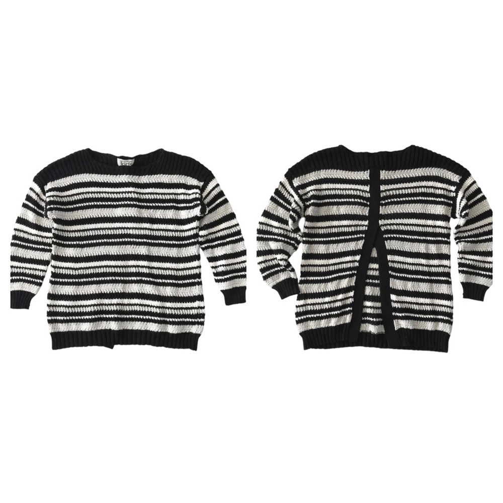 Autumn Cashmere Kids Textured Stripe Boatneck Sweater Open Back 8 14 NWT